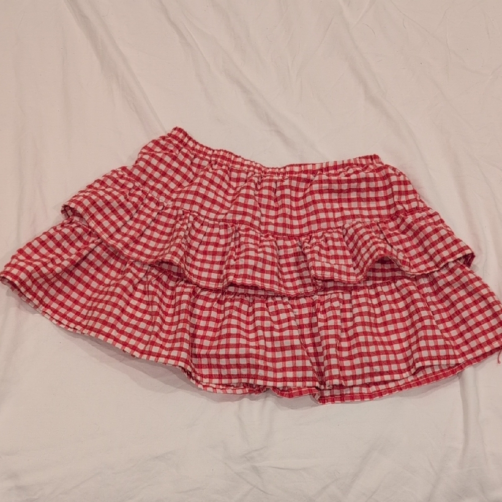 Wild Fable Red and White Tiered Mini Skirt